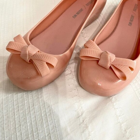 MELISSA DORA X JASON WU BLUSH PINK PLASTIC VANILLA SMELL BOW BALLERINA SHOES - 9 - Picture 7 of 9